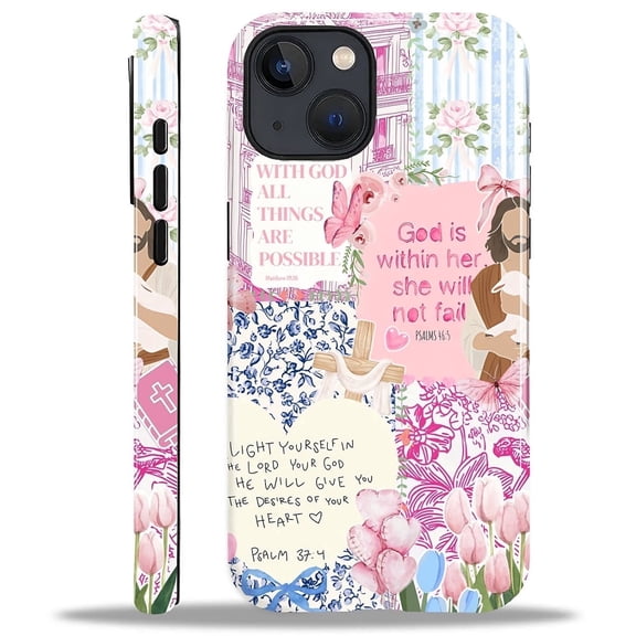 Case for iPhone 13 iPhone 14, Hybrid Shockproof Protective Anti-Scratch Phone Case, Dual-Layer Drop Protection, Pink Blue Jesus Collage