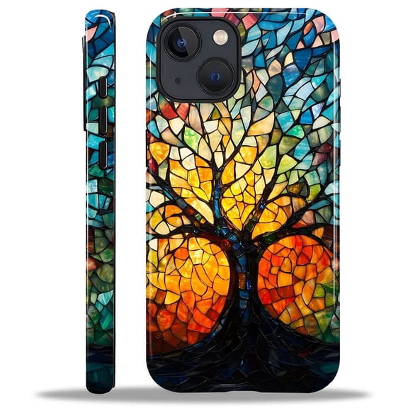 Case for iPhone 13 iPhone 14, Hybrid Shockproof Protective Anti-Scratch Phone Case, Dual-Layer Drop Protection, Stained Glass Tree of Life