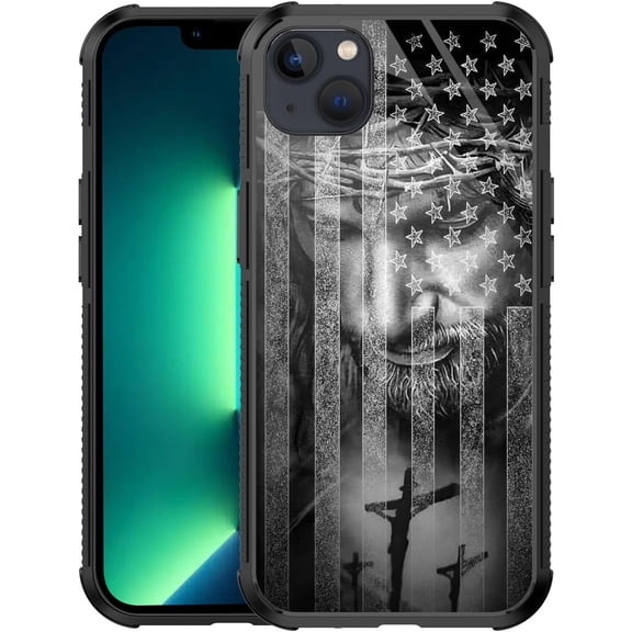 Case for iPhone 14/13, Dark Gray American Flag Case for iPhone 14/13 Design for Men Boys Anti-Scratch Non-Slip+Shockproof Rugged TPU Protective Case