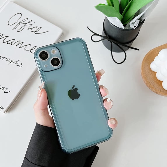 Case for iPhone 14 6.1 inch,Clear Soft Silicone Bumper Protective Retro Color Transparent Shockproof Phone Case - Blue