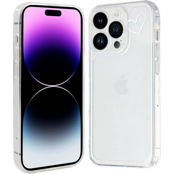Case for iPhone 14 (6.1 inch), TPU Shockproof Phone Cover for iPhone 14 Camera Protection Cover for Women Girls, White Heart