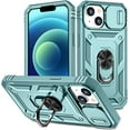 thumbnail image 1 of Case for iPhone 14, Camera Cover Phone Case with Rotation Ring Stand for Apple iPhone 14 - Green, 1 of 14