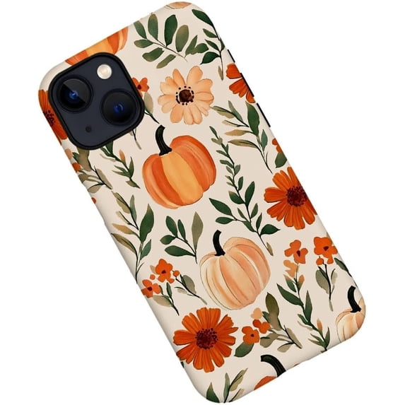 Case for iPhone 14, Fall Pumpkin Flowers Plants Phone Case Military-Grade Drop Protection Cover for Women Girl - Frosted