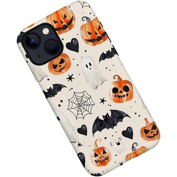 Case for iPhone 14, Halloween Pumpkin Bat Ghost Phone Case Military-Grade Drop Protection Cover for Women Girl - Frosted