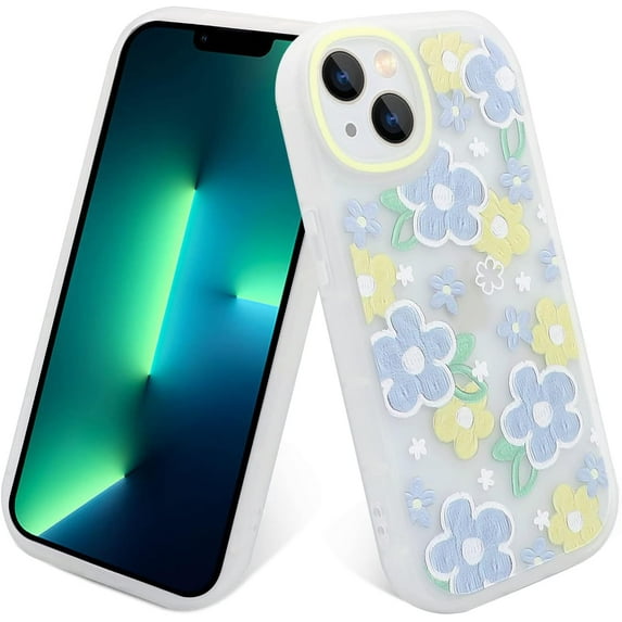 Case for iPhone 14, Light Yellow Flower Floral Design for Women Girl Full Body Slim Soft Protective Case TPU Cover for iPhone 14 (6.1 inch)