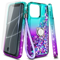 Case for iPhone 14, Moving Liquid Holographic Glitter Case with Kickstand, Women Slim Protective Case, Green&Purple
