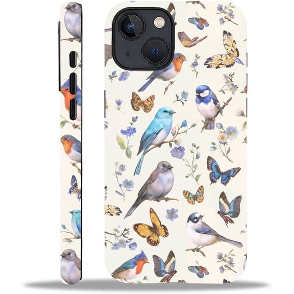 Case for iPhone 14 Plus,Butterfly Bird Exquisitely Pattern Double Protective Phone Cover Cases Soft Silicone for iPhone 14 Plus