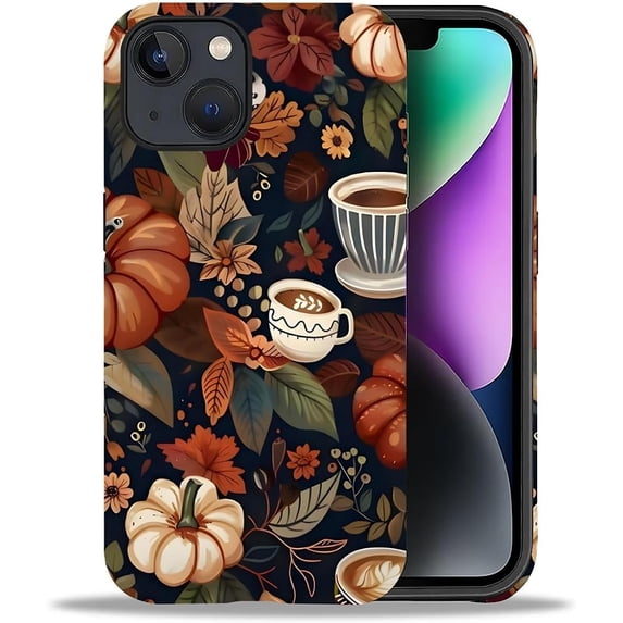 Case for iPhone 14 Plus,Fall Coffee Leaves Pumpkins Exquisitely Pattern ...