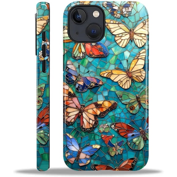 Case for iPhone 14 Plus, Shockproof TPU Bumper Drop Protection Hybrid 2-Layer Hard Cover for iPhone 14 Plus-Diamond Butterfly