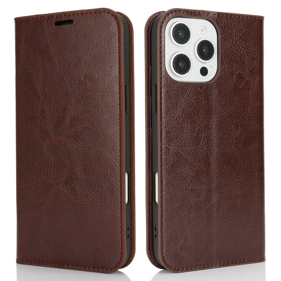 Case for iPhone 14 Pro Genuine Leather Wallet Case with Card Cash Holder Magnetic Cover Camera Protection Book Style Flip Case TPU Shell