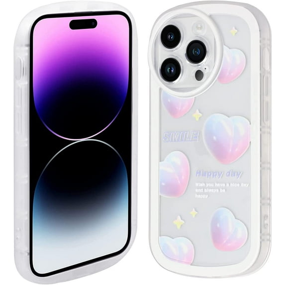 Case for iPhone 14 Pro Max 2022 (6.7 Inch), TPU Case Protection Cover for Women Girls, Cute Slim Phone Case for iPhone 14 Pro Max, White - Heart