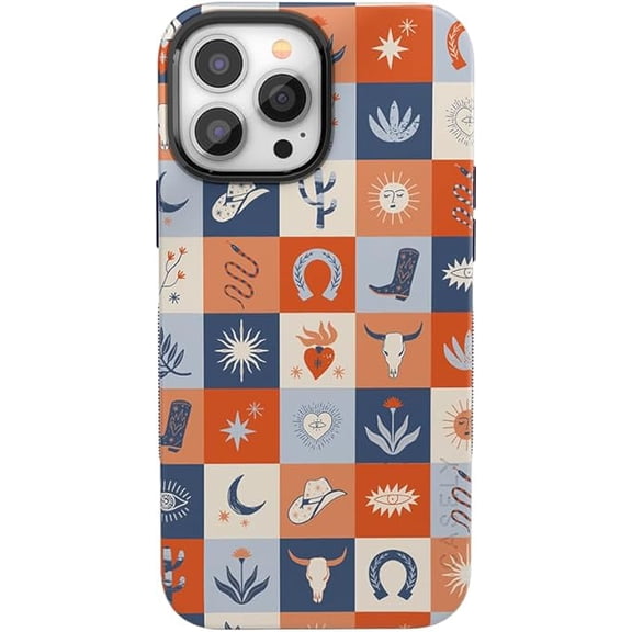 Case for iPhone 14 Pro Max Case | Dirt Road Chic | Western Squares | Bold Protective Design | Compatible with MagSafe