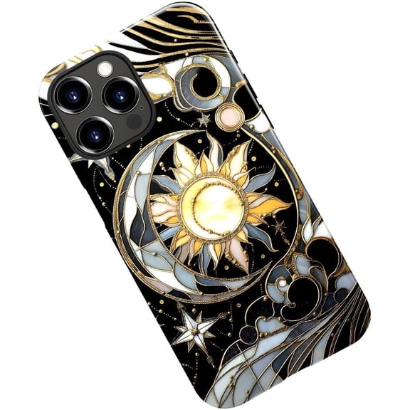 Case for iPhone 14 Pro Max, Celestial Stained Glass Moon Phone Case Military-Grade Drop Protection Cover for Women Girl - Glossy