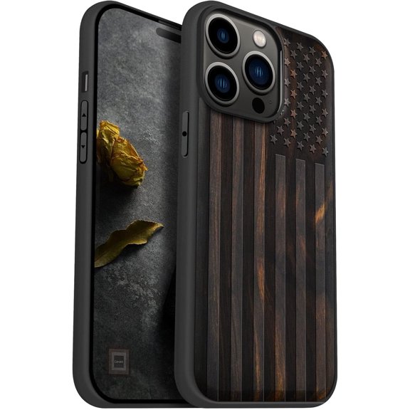 Case for iPhone 14 Pro Max [Natural & Black Soft TPU] Unique & Classy Shockproof Protective Cover Compatible with magsafe American Flag -Black
