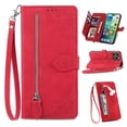 thumbnail image 1 of Case for iPhone 14 Pro Max Wallet Case Zipper Pocket with Card Holder Slot Magnetic Closure Lanyard Flip Cover, Red, 1 of 6
