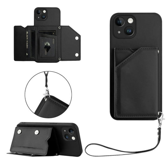 Case for iPhone 14 Pro Max Wallet Case with Credit Card Holder and Lanyard Premium Leather Magnetic Clasp Kickstand Shockproof Protective Phone Cover