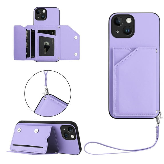 Case for iPhone 14 Pro Max Wallet Case with Credit Card Holder and Lanyard Premium Leather Magnetic Clasp Kickstand Shockproof Protective Phone Cover