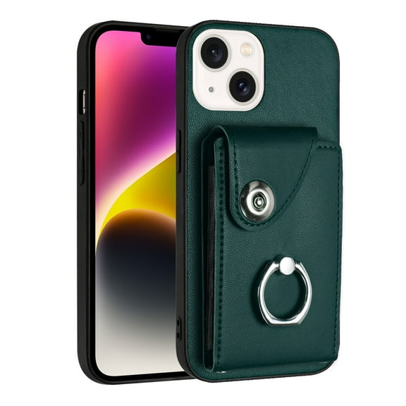 Case for iPhone 14 Pro Wallet Case with Card Holder Design 360°Rotation Ring Stand Snap Button Shockproof Protective Case