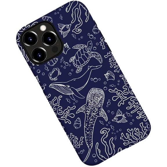 Case for iPhone 14 Pro, Whale Shark Seaweed Turtle Sealife Phone Case Military-Grade Drop Protection Cover for Women Girl - Frosted