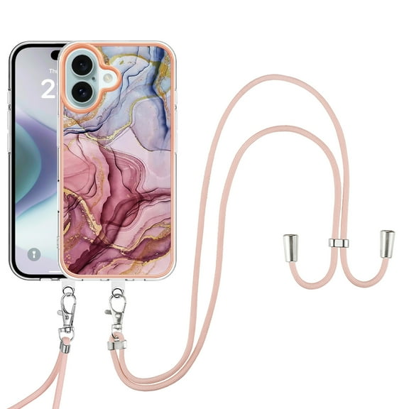 Case for iPhone 14 Pro case,Shiny IMD Marble Pattern Lanyard Case for Girls,Enhanced Camera and Screen Protection Cover