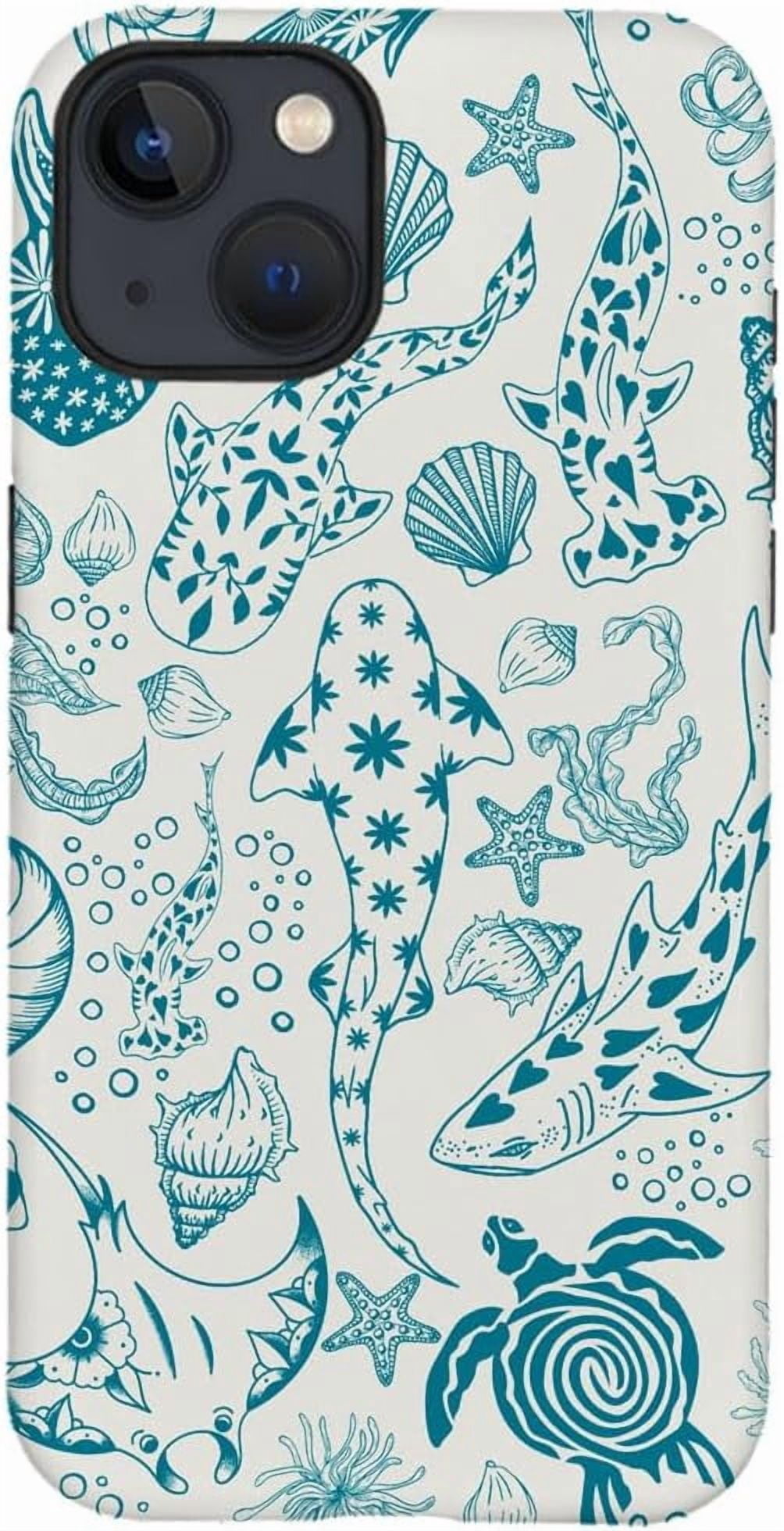 Case for iPhone 14, Shark Turtle Beachy Shells Green Phone Case, Trendy ...