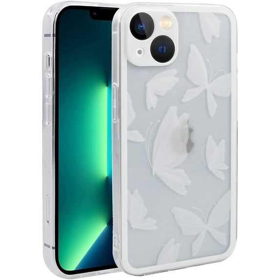 Case for iPhone 14, Unique Cartoon for Girls TPU Bumper Protective Case for iPhone 14 (6.1 inch), White Butterflies