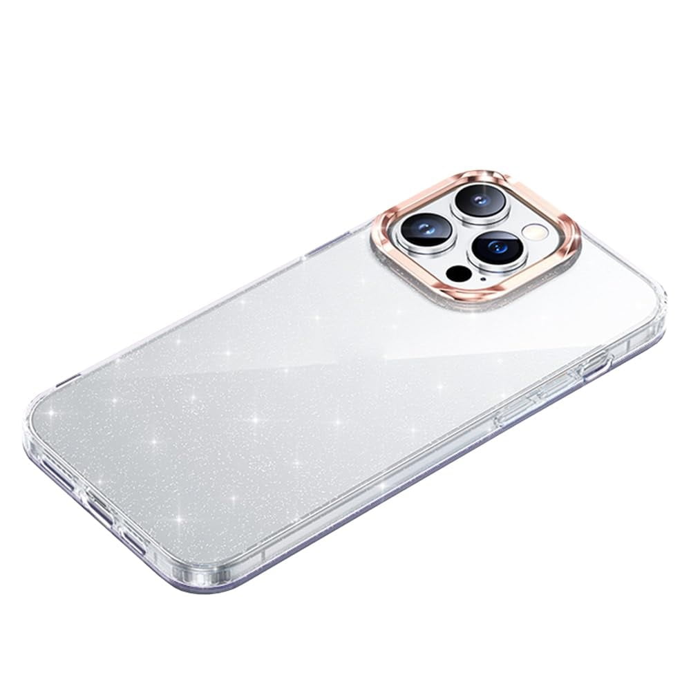Case for iPhone 15/15 Plus/15 Pro/15 Pro Max, Clear Sparkle Phone Case with Electroplated Lens Protective, Support Wireless Charging Cover
