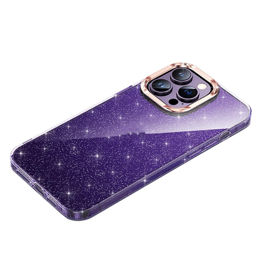 Case for iPhone 15/15 Plus/15 Pro/15 Pro Max, Clear Sparkle Phone Case with Electroplated Lens Protective, Support Wireless Charging Cover