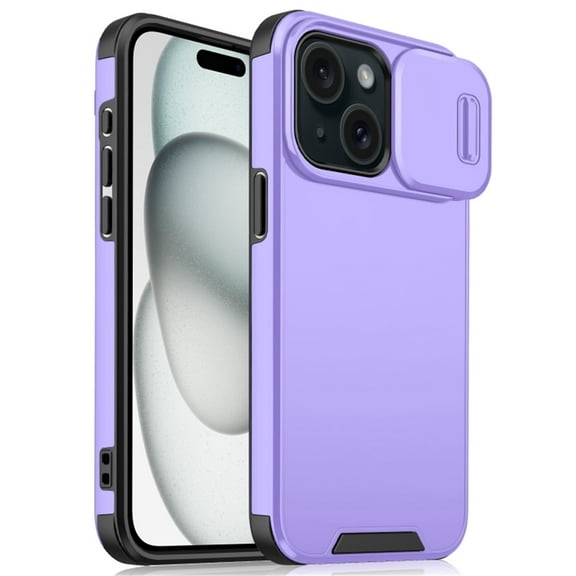 Case for iPhone 15 6.1-inch,Compatible with MagSafe, Built In Slide Camera Cover Heavy Duty ShockProof Protective Case,Purple,For iPhone 15