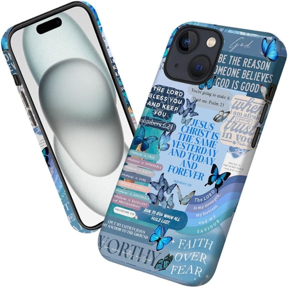 Case for iPhone 15, Butterfly Bible Verse Phone Case Military-Grade Drop Protection Cover for Women Girl - Frosted