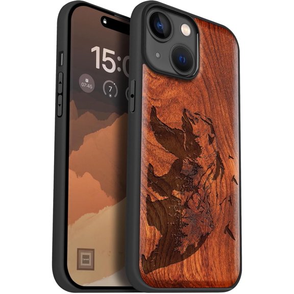 Case for iPhone 15 Case, Artisan Printed & Black Soft TPU Shockproof Cover, Bear & Valleys, Rosy