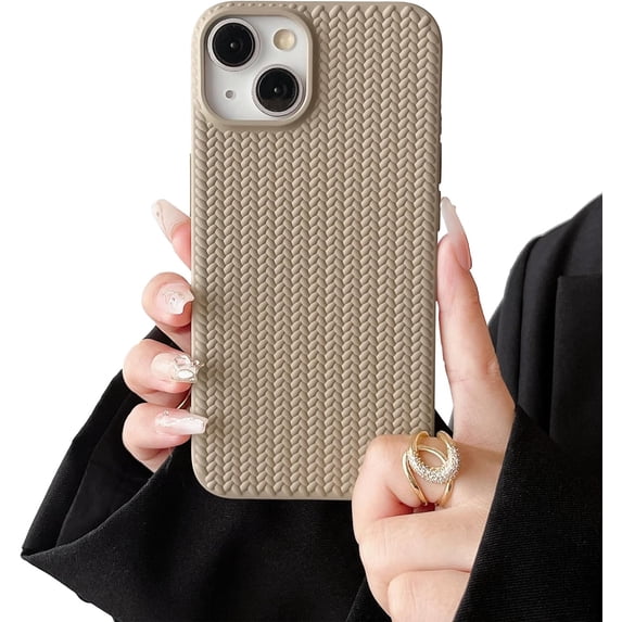Case for iPhone 15,Cute 3D Laid Braid Woven Pattern Desgin Solid Color Girls Case,Soft TPU Shockproof Case for iPhone 15 6.1 Inch,Light Brown