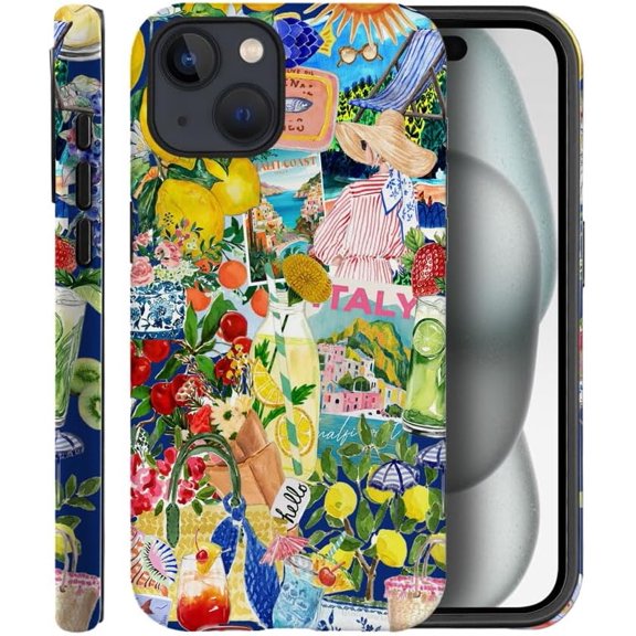 Case for iPhone 15, Fits Frosted Case Design for Girl Women, Italian Lemon Flower Summer Collage