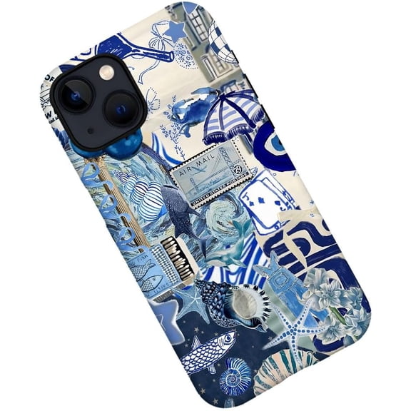 Case for iPhone 15, Ocean Shark Collage Blue Phone Case Military-Grade Drop Protection Cover for Women Girl - Frosted