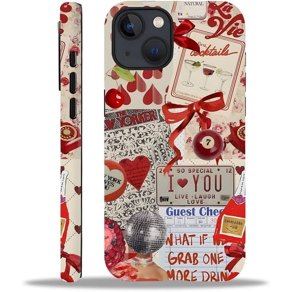 Case for iPhone 15 Plus,Red Ball Bow Splice Exquisitely Pattern Double Protective Phone Cover Cases Soft Silicone for iPhone 15 Plus