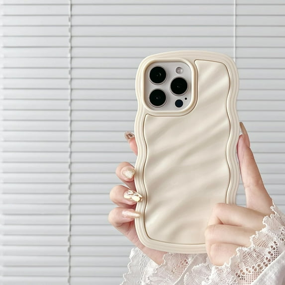 Case for iPhone 15 Pro,3D Wave Water Ripple Pattern Curly Wavy Frame Glossy Case,Protective Case for iPhone 15 Pro Phone Case 6.1 Inch,Beige
