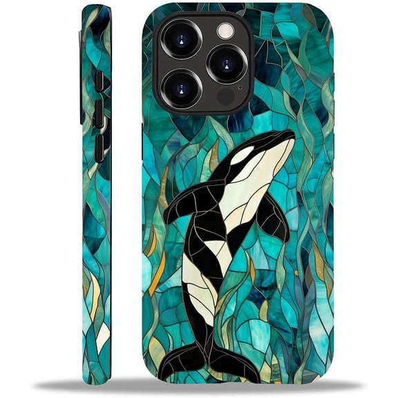 Case for iPhone 15 Pro,Colored Glass Dolphin Exquisitely Pattern Double Protective Phone Cover Cases Soft Silicone for iPhone 15 Pro