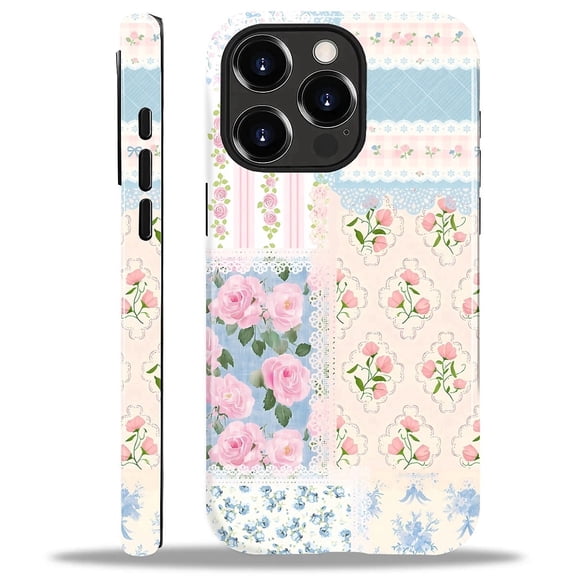 Case for iPhone 15 Pro, Hybrid Shockproof Protective Anti-Scratch Phone Case, Dual-Layer Drop Protection, Floral Lace Patchwork