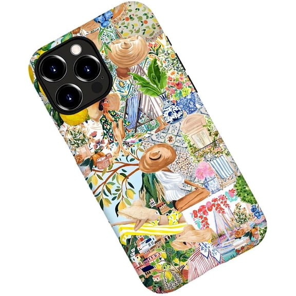Case for iPhone 15 Pro Max, Boho Lemon Collage Aesthetic Flower Phone Case Military-Grade Drop Protection Cover for Women Girl - Frosted