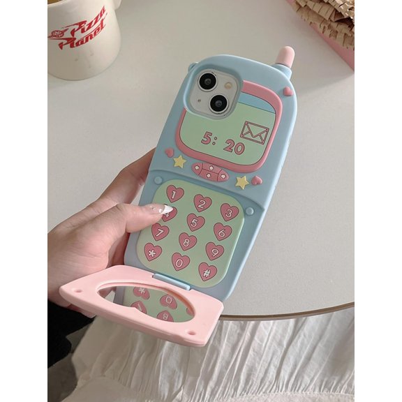 Case for iPhone 15 Pro Max,Kawaii Phone Cases 3D Silicone Cartoon Retro Phone Mirror Fun Cute Case Soft Rubber Shockproof Protective Case Women Girls