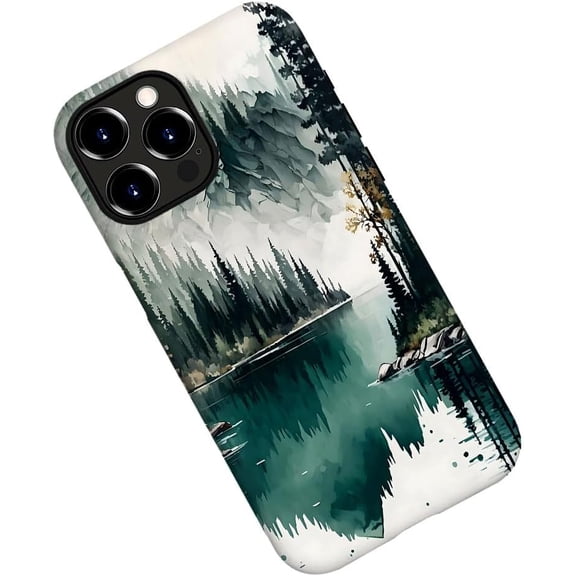 Case for iPhone 15 Pro Max, Landscape Forest Mountain Phone Case Military-Grade Drop Protection Cover for Women Girl - Frosted
