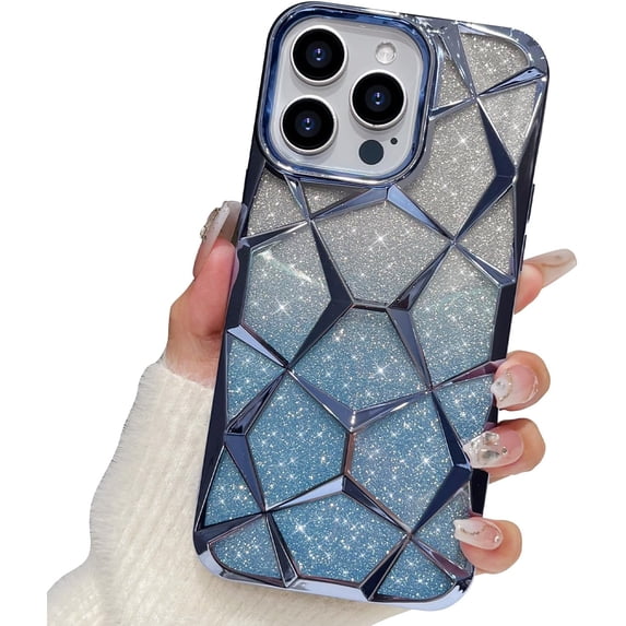 Case for iPhone 15 Pro Max Plating Gradient Glitter Cover Anti-Scratch Shockproof Protective iPhone 15 Pro Max Case for Women Girls, Blue