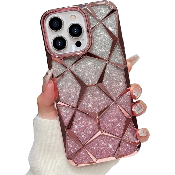 Case for iPhone 15 Pro Max Plating Gradient Glitter Cover Anti-Scratch Shockproof Protective iPhone 15 Pro Max Case for Women Girls, Pink