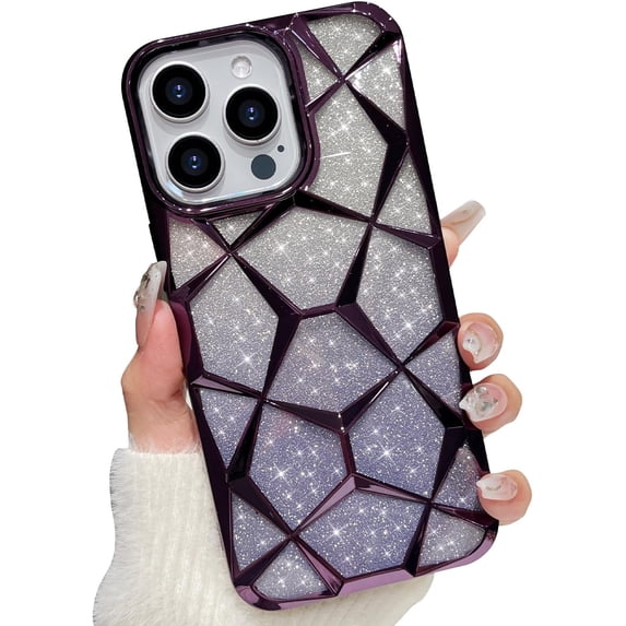 Case for iPhone 15 Pro Max Plating Gradient Glitter Cover Anti-Scratch Shockproof Protective iPhone 15 Pro Max Case for Women Girls, Purple