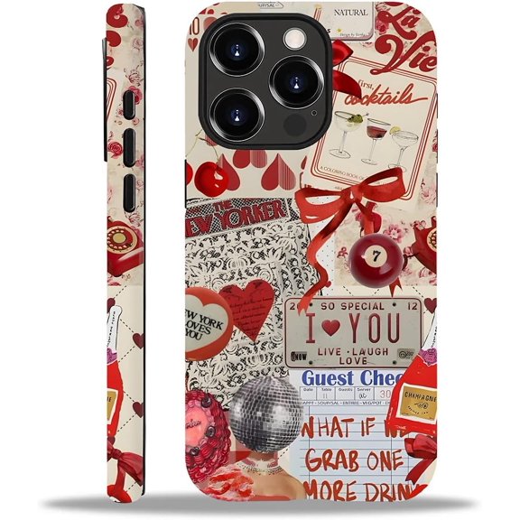 Case for iPhone 15 Pro Max, Red Ball Bow Splice Exquisitely Pattern Double Protective Phone Cover Cases Soft Silicone for iPhone 15 Pro Max