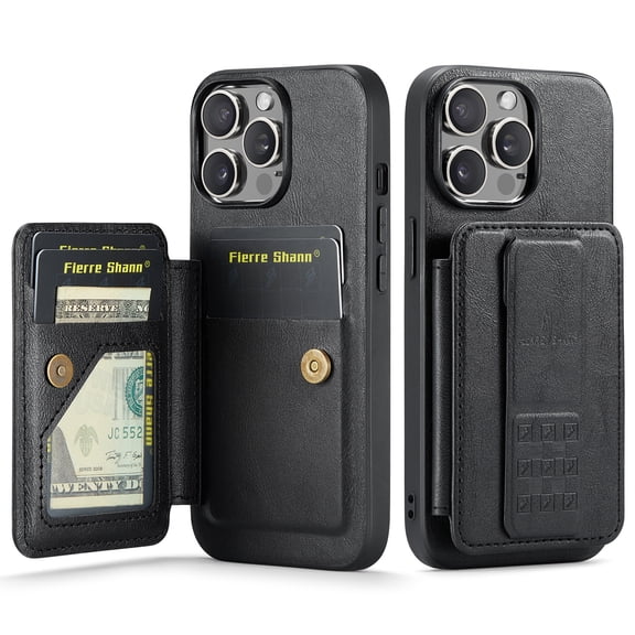 Case for iPhone 15 Pro Strong Magnetic Wallet Case with Kickstand RFID Blocking Card Holder Multi- functional Finger Clip