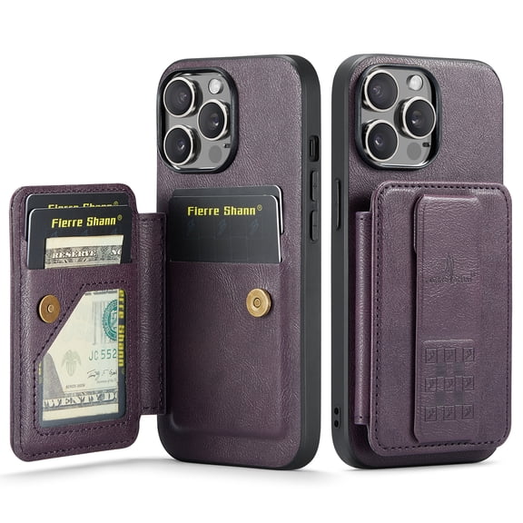 Case for iPhone 15 Pro Strong Magnetic Wallet Case with Kickstand RFID Blocking Card Holder Multi- functional Finger Clip