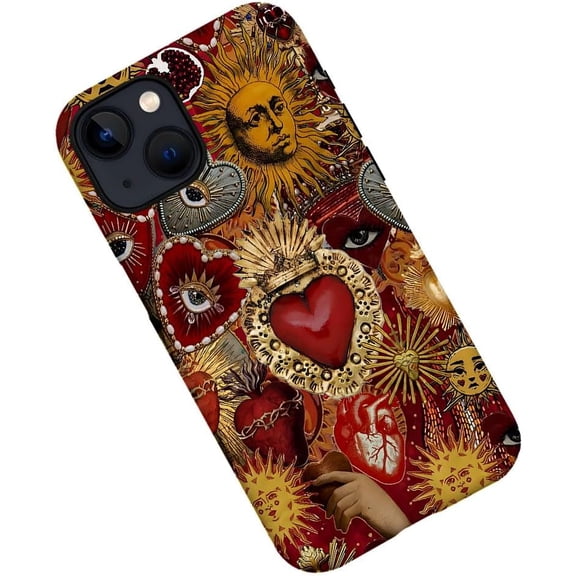 Case for iPhone 15, Retro Heart Sun Red Sacred Phone Case Military-Grade Drop Protection Cover for Women Girl - Frosted