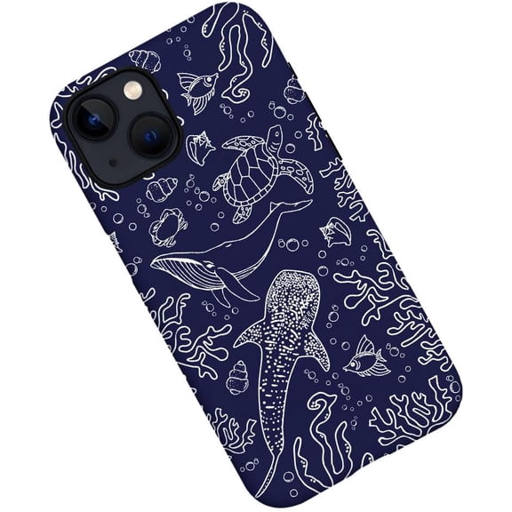 Case for iPhone 15, Whale Shark Seaweed Turtle Sealife Phone Case Military-Grade Drop Protection Cover for Women Girl - Frosted