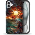 thumbnail image 1 of Case for iPhone 16, 2 in 1 PC Hard Shell Silicone Inner Bumper Anti-Scratch Full-Body Cover Shockproof Slim Design Stained Glass Sun Waves, 1 of 7